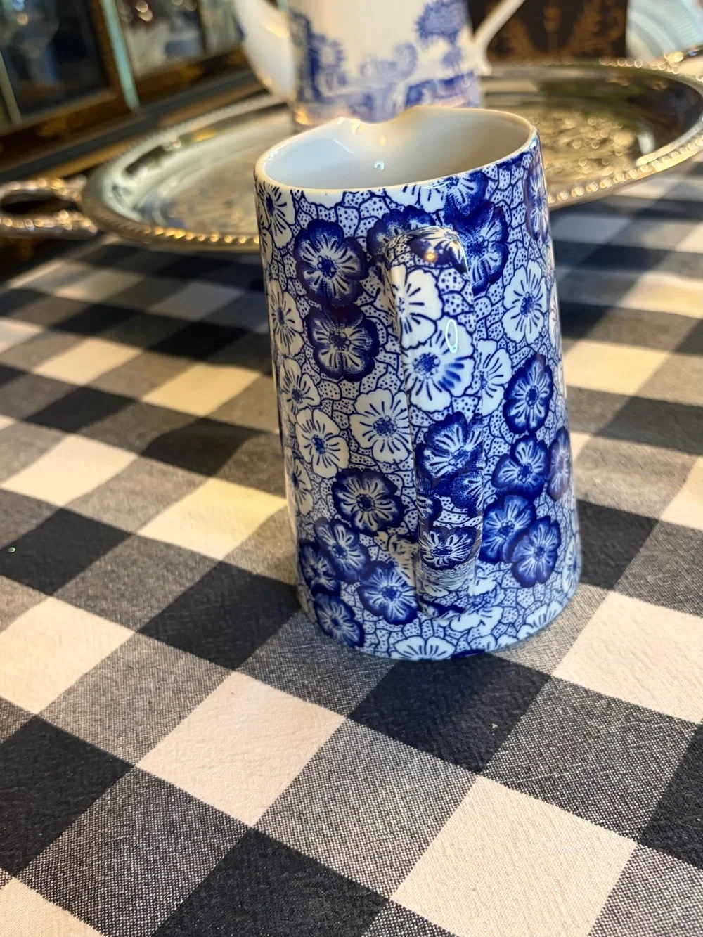 Burleigh Ironstone / Stafford England Calico Blue & White Floral Ceramic Pitcher - Picture 10 of 11
